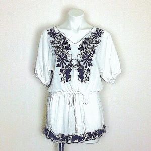 White And Navy Blouse